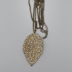 Leaf Pendant Crystals Gold Tone Necklace Chain 26”